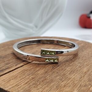 Sterling Window Panel Crystal Hinge Estate Bracelet B3014